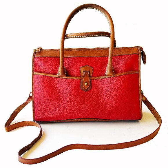 Dooney & Bourke Bag AWL Red & Tan Leather Shoulder Satchel Vintage DAMAGED - Picture 1 of 11